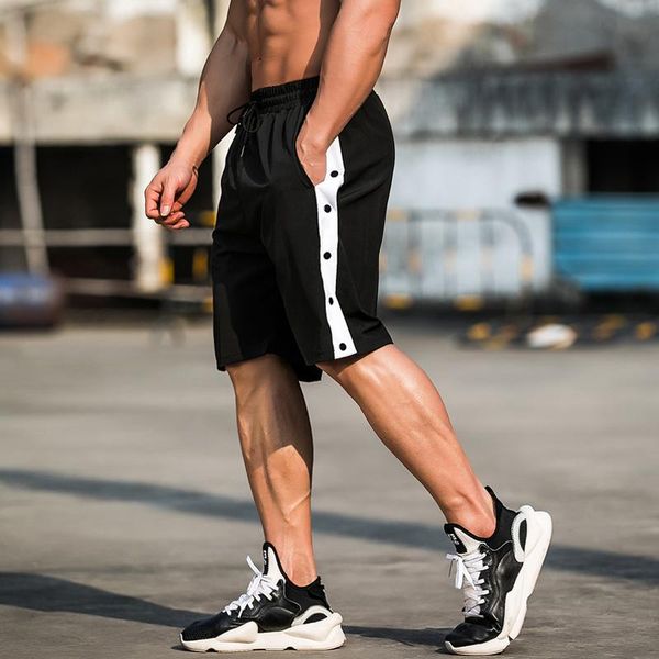 

running shorts summer men buttons full open side breasted sports quick dry basketball soccer training gym loose, Black;blue