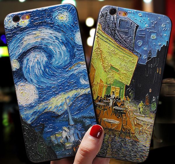 

3d relief van gogh phone case for iphone 7 plus 8 6 6s x silicone cover for iphone 12 mini 11 pro xs max se 2 xr starry sky case
