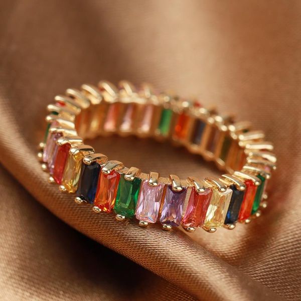 

wedding rings fashion rectangle rainbow ring charm engagement finger for women jewelry gift, Slivery;golden