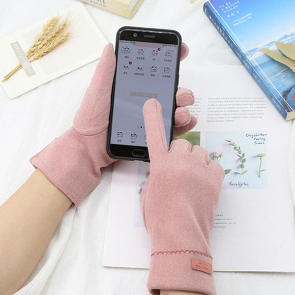 

five fingers gloves women' winter mittens german fleece warm with t-ouch screen for index finger solid color, Blue;gray