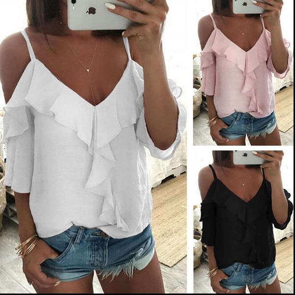 

off shoulder blouse women half sleeve spaghetti strap ruffle womens and blouses summer 2021 white shirt blusa
