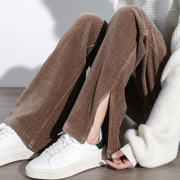 

women's pants & capris wide-leg split chenille corduroy autumn and winter high-waist straight loose striped mopping, Black;white