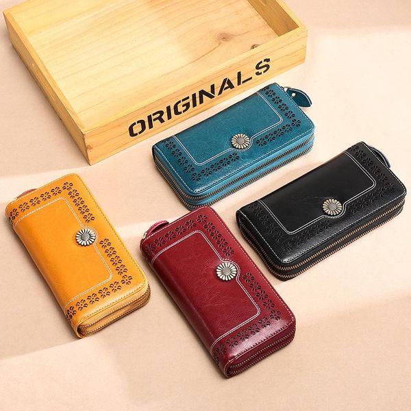 

wallets 2021 ladies wallet leather long european and american multifunction large capacity double zip clutch, Red;black