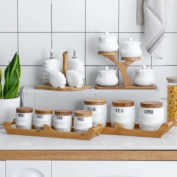 

storage bottles & jars creative white ceramic sealed jar sugar bowl kitchen supplies condiment box household salt pepper