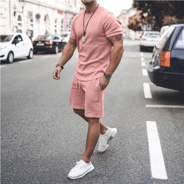 

men's tracksuits style all cotton casual short-sleeved shirt t-shirt exercise shorts 2-piece summer 2021men fashion suit jog sportswear, Gray