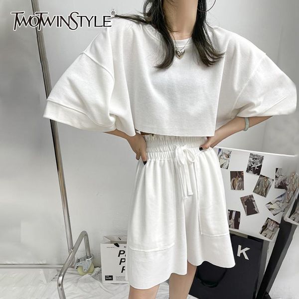 

women's tracksuits twotwinstyl casual sets for female o neck long sleeve with high waist lace up bowknot ss set 2021, Gray