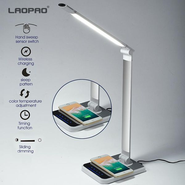 

led desk lamp 72 bulb 3 color hand sweep wireless charging for phone 360 degree rotation touch eye-protect with timer table lamp