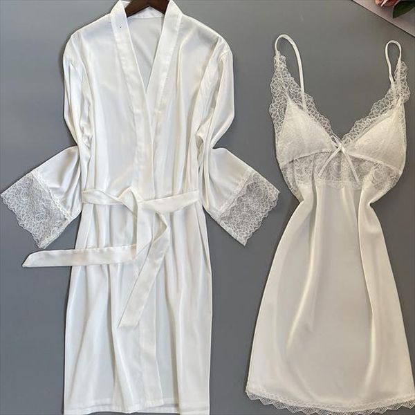 

wedding bridal lace robe womens sleepwears set kimono bath gown satin bridesmaid sleepwear v neck nightgown nightwear lady bathrobe, Black;red