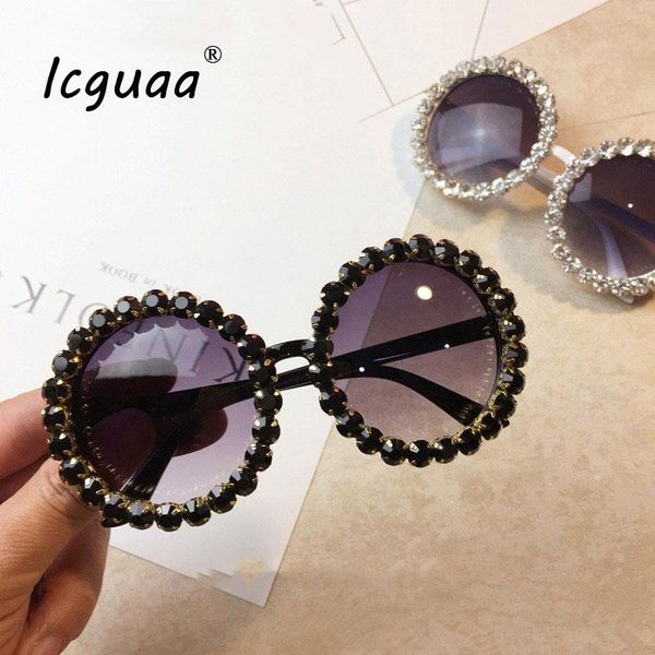 

sunglasses oversized rhinestone round women diamond shiny brand glasses designer fashion shades gafas uv400, White;black