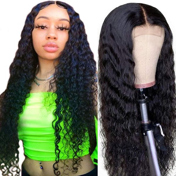 

lace wigs water wave front human hair wig remy curly frontal 180 density closure 30 inch long, Black;brown
