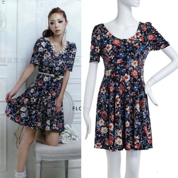 

luxury casual dresses 2021 summer japane korean women's temperament broken flower slim fit round neck chiffon medium and long drs, Black;gray