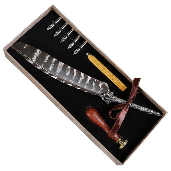 

luxury vintage feather quill dip calligraphy fountain pen writing ink 5 nibs set h05a