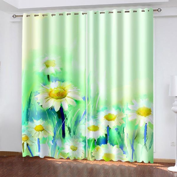 

curtain & drapes 3d blackout curtains fluorescent green oil painting chrysanthemum for living room bedding cotinas para sala