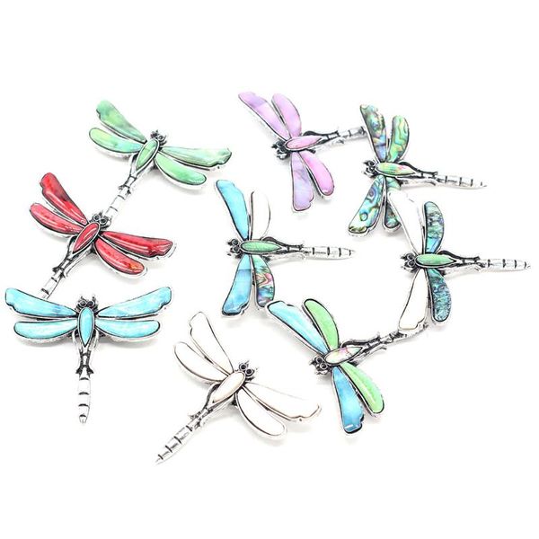 

pins, brooches natural shell alloy animal pendant brooch dragonfly shape metal dyed abalone accented charms for jewelry making ornament, Gray