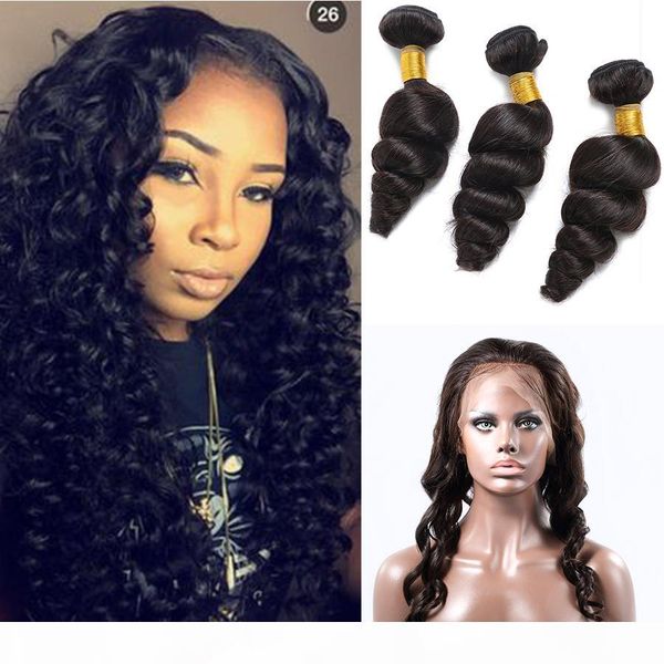 

brazilian loose deep wave 360 lace band frontal closure with bundles 8a loose wave virgin human hair with full frontal 360 lace closure, Black;brown