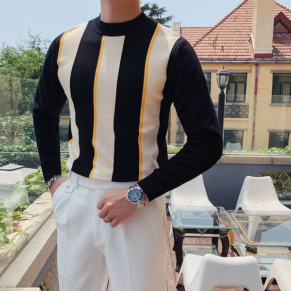 

style winter british vertical stripes sweater clothing fashion 2021 long sleeve casual sweaters slim fit pullover 9zbt, White;black