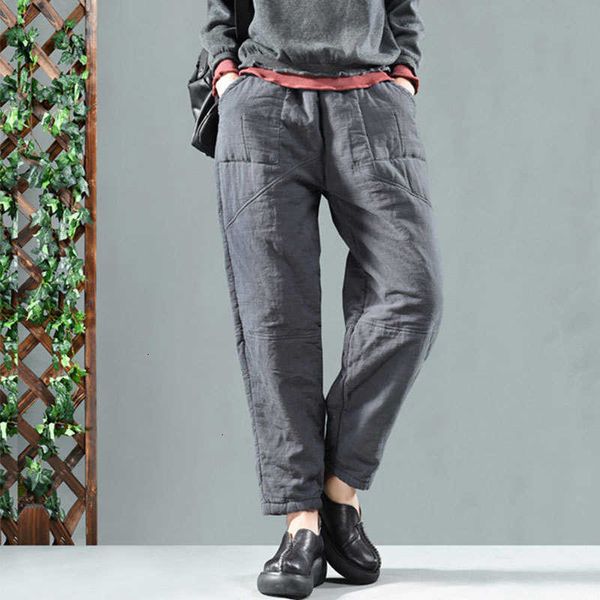

women's jumpsuits & rompers autumn winter arts style women elastic waist harem pants quilted thicken warm cotton loose casual femme tra, Black;white