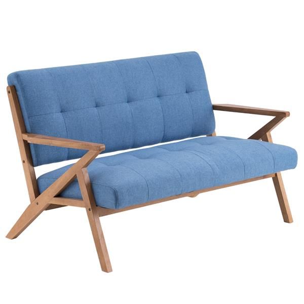 

living room furniture light blue solid wood k-type retro double sofa chair