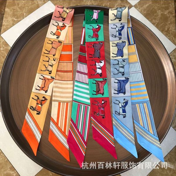 

french h family tricolor marguerite women's silk rectangular scarf headband, Blue;black