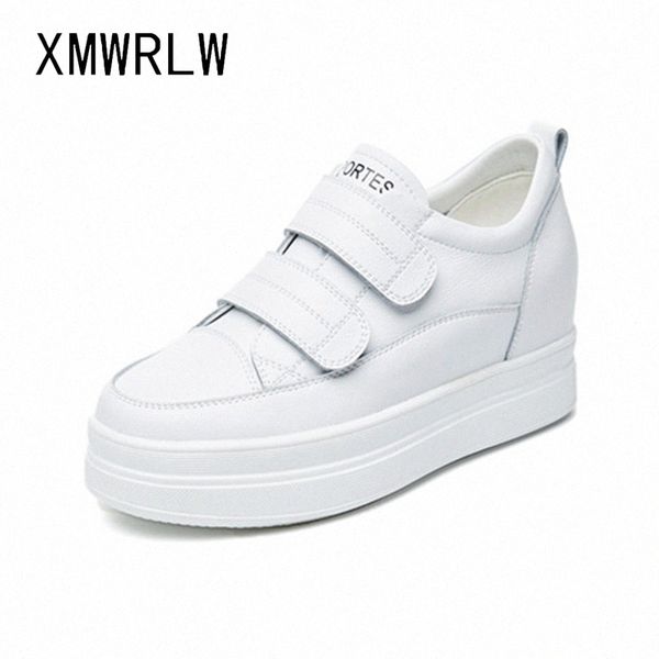 

xmwrlw 2020 spring autumn genuine leather women shoes chunky white sneakers women casual hook & loop shoes woman chunky sneakers t2bd#, Black
