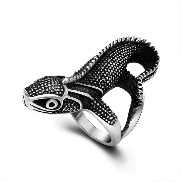 

cluster rings 2021 fashion korean ring men stainless steel lizard animal retro big gothic steampunk hip hop gifts for male, Golden;silver