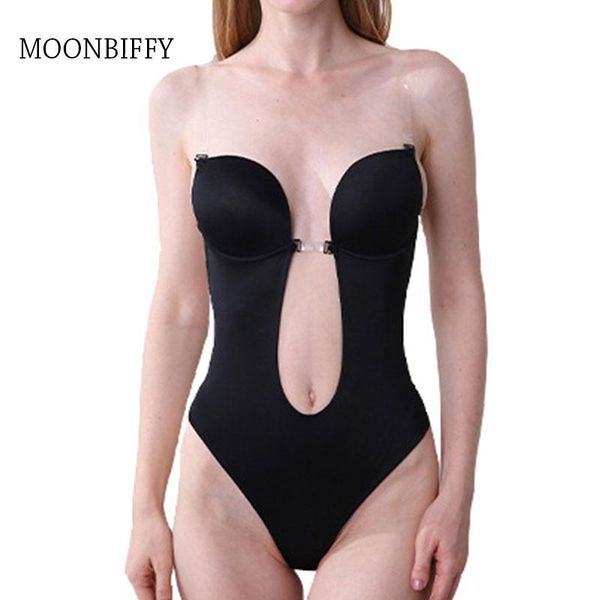 

women's shapers full body shaper backless shaperwear seamless u plunge push up underwear slimming bodysuit wedding dress, Black;white