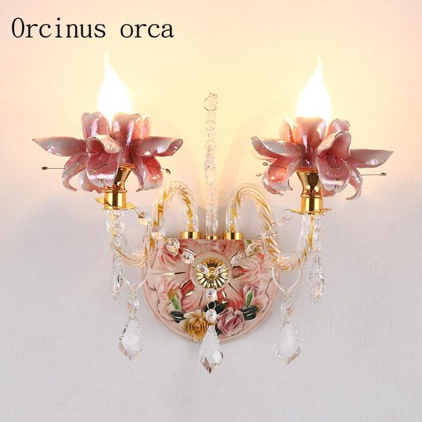 

wall lamps european garden ceramic crystal lamp bedroom bedside light pink french double aisle