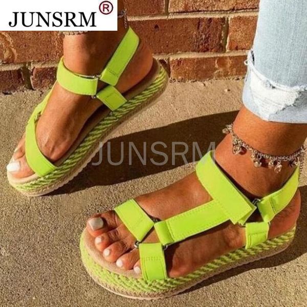 

sandals summer women platform open toe thick bottom flat plus size ladies casual rainbow color shoes sandalias mujer, Black