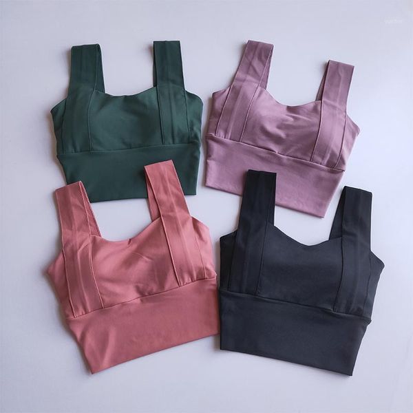 

yoga outfits wide shoulder strap vest with chest pad women's sleeveless running fitness shirts workout elastic crop gym bra1, White;red