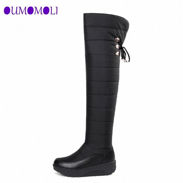 

russia winter boots women warm knee high boots round toe down fur ladies fashion thigh snow shoes waterproof botas j458 r1jd#, Black