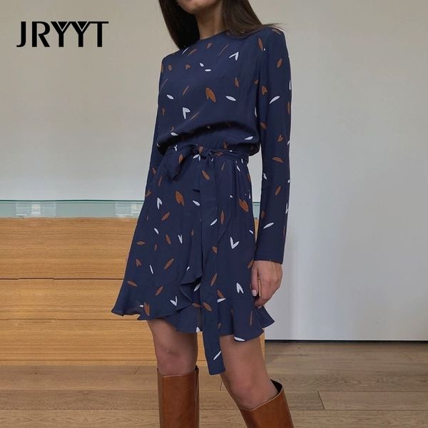 

jryyt casual long sleeve printed dress women sashes slim fit mini dresses woman high waist a-line dress female vestidos summer 210309, Black;gray