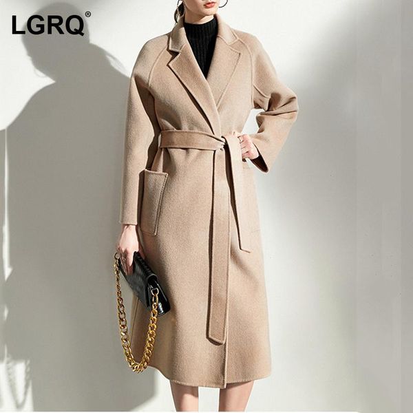 

women's wool & blends [lgrq] belt loose double sided cashmere woolen coat parkas raglan sleeve women fashion tide autumn winter 2021 19, Black
