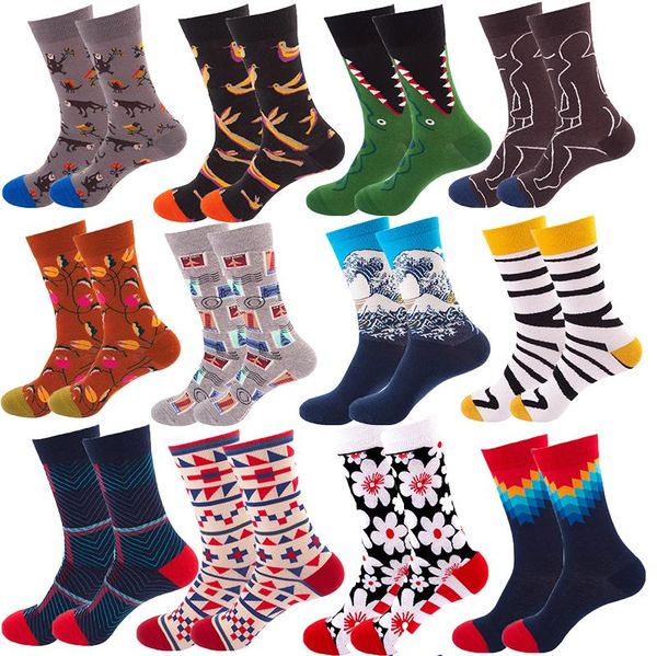 

men's socks fashion retro abstract oil painting art men and women novelty patterned harajuku design, Black