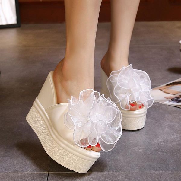 

slippers wedge super high heel women's shoes 13cm summer waterproof platform fashion fish mouth sandals and, Black