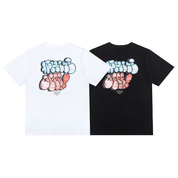 

ow spring summer off new white fun letter graffiti print hip hop men's and women's short sleeve t-shirt lovers tee, White;black