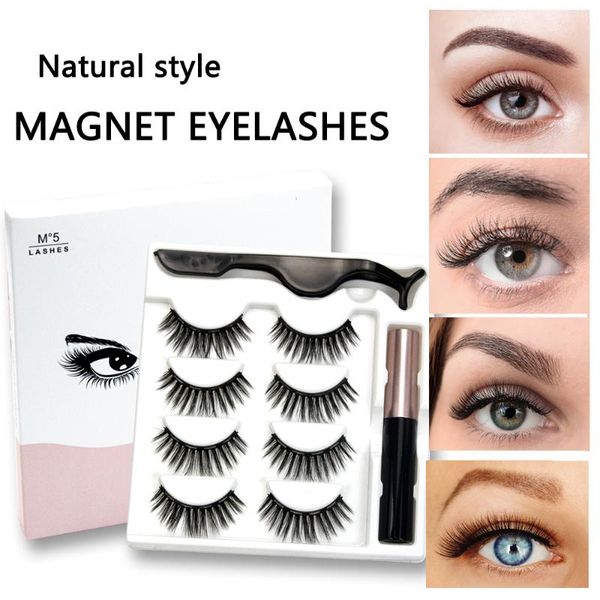 

false eyelashes 4 pairs magnetic & eyeliner set magnet extension liquid tweezer waterproof