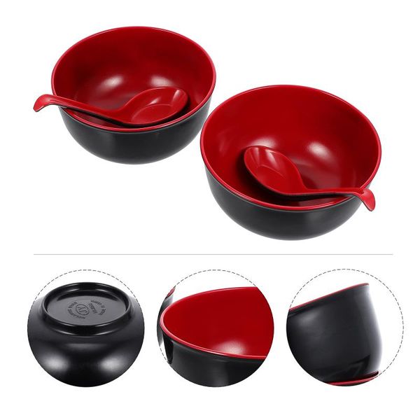 

bowls 1 set of practical soup ramen salad household with spoons (black red)