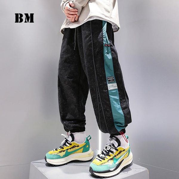 

hip hop casual patchwork harem sweatpants streetwear korean fashion jogging pants men clothing spring kpop joggers, Black