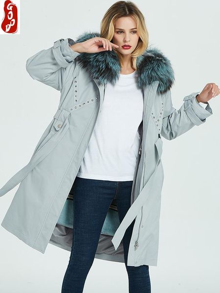 

women's fur & faux real coat women winter clothes 2021 natural rex liner parka luxury hooded warm jacket hiver 19132, Black