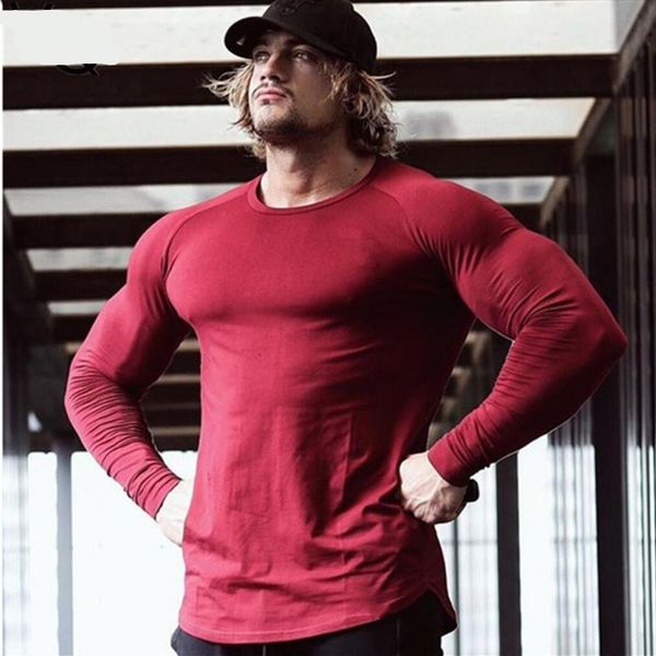 

2021 new gym fitness t-shirt men casual long sleeve cotton t male bodybuilding workout ny tee shirt running sport clothing r6ko, White;black