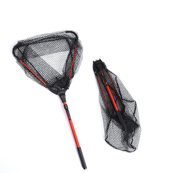 

fishing accessories retractable net foldable brail blue soft rubber landing eva handle nets tackle