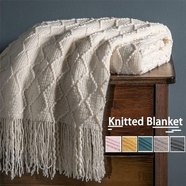 

blankets nordic knitted blanket soild color sofa throw with tassels travel tv nap air condition bed decorative