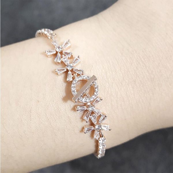 

chains zakol fashion lovely flower rose gold bracelets for women cubic zirconia chain bracelet jewellery accessories bp5039, Silver