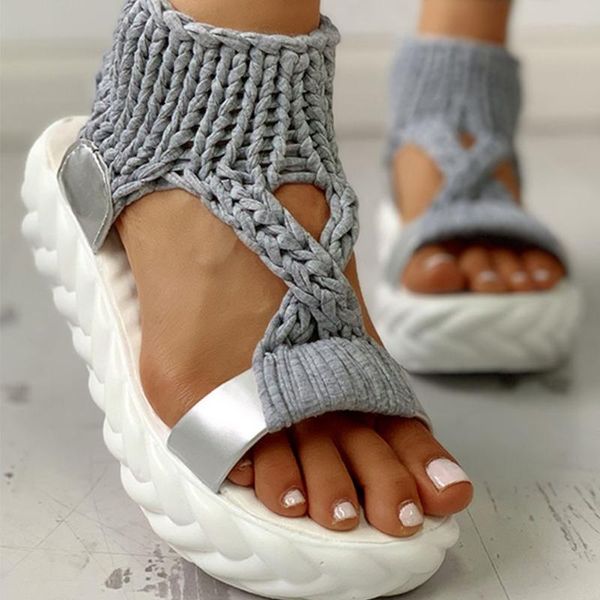 

sarairis women's flat platform knitting light comfortable slip on gladiator summer sandals female shoes, Black