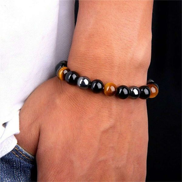 

bracelet 8mm obsidian bracelet for men, Golden;silver