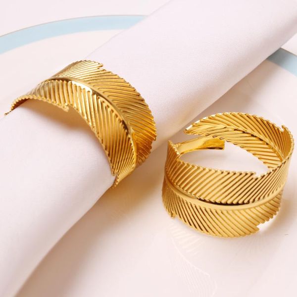 

napkin rings 6pcs curled golden feather ring leaf buckle cloth paper towel