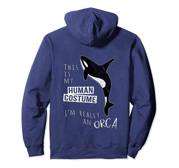 

my human costume i'm really an orca whale silhouette pullover hoodie, White;black
