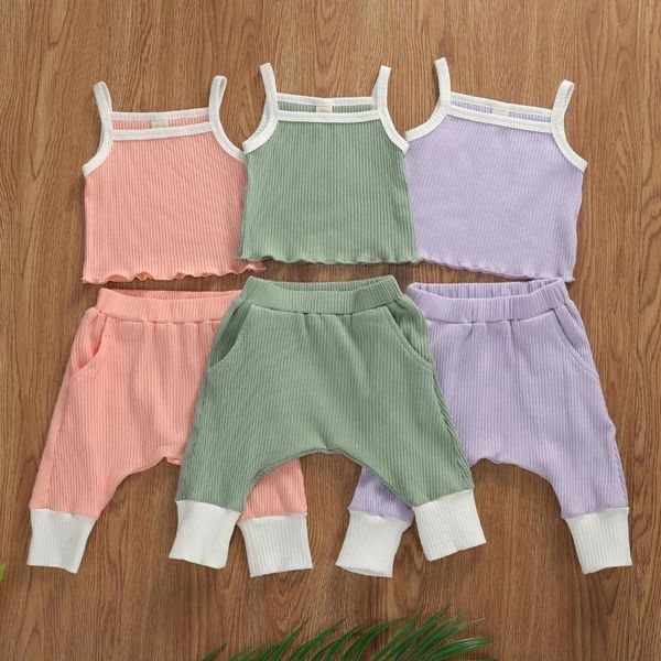 Completi Abbigliamento Solido Casual Nato Neonata Completi Estivi Senza Maniche Canotta Canotta Canotta Pantaloni Stile Harem Vestiti a Costine Set 0-3 Anni