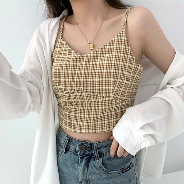 

women's tanks & camis vintage goth retro plaid gothic aesthetic fairy grunge crop sleeveless harajuku academia tank women, White