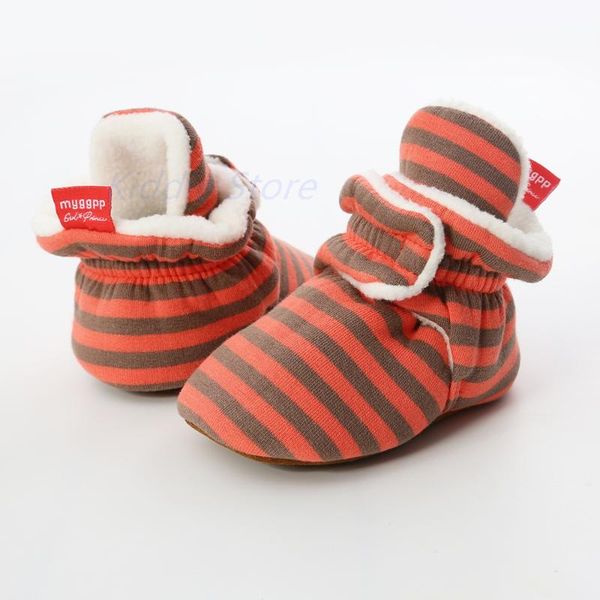 

first walkers winter warm ankle booties for borns baby soft cotton nonslip shoes prewalkers toddlers girl boy striped hook&loop cute boots